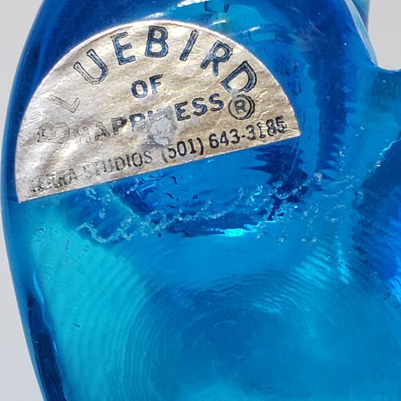 Bluebird Of Happiness Heart Love Bird Glass Statue Bright Blue Figurine Vtg 90s - Picture 10 of 10